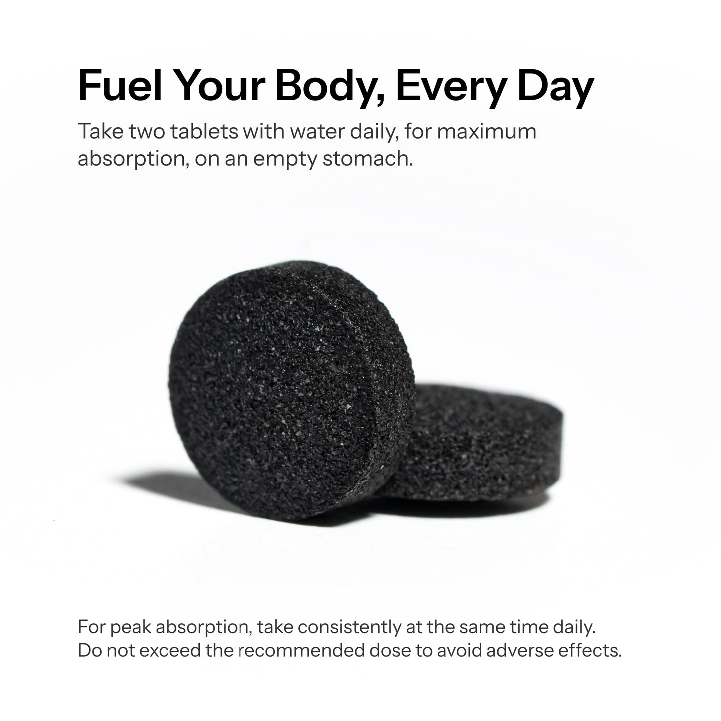 Shilajit tablets daily guide showing two tablets with water for a simple pure shilajit routine
